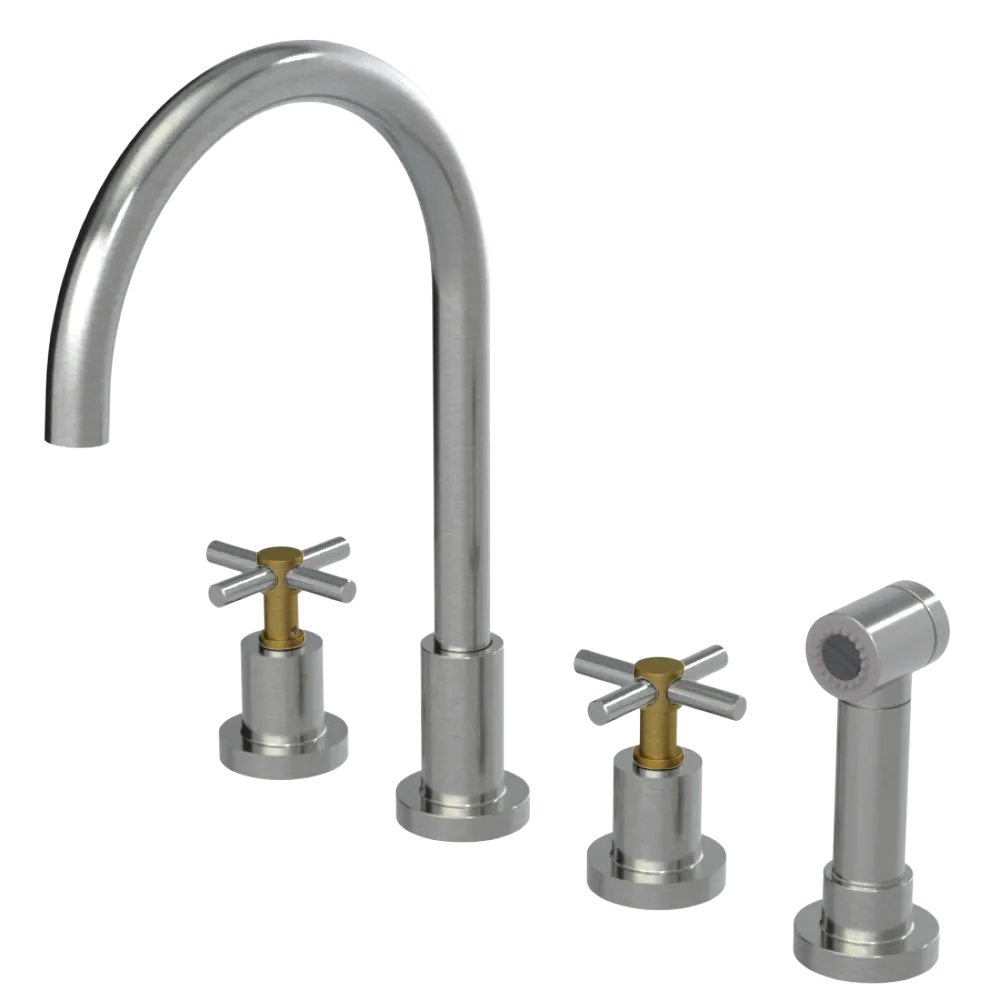 Rubinet Widespread Kitchen Set with LaSalle Spout with Hand Spray Satin Nickel