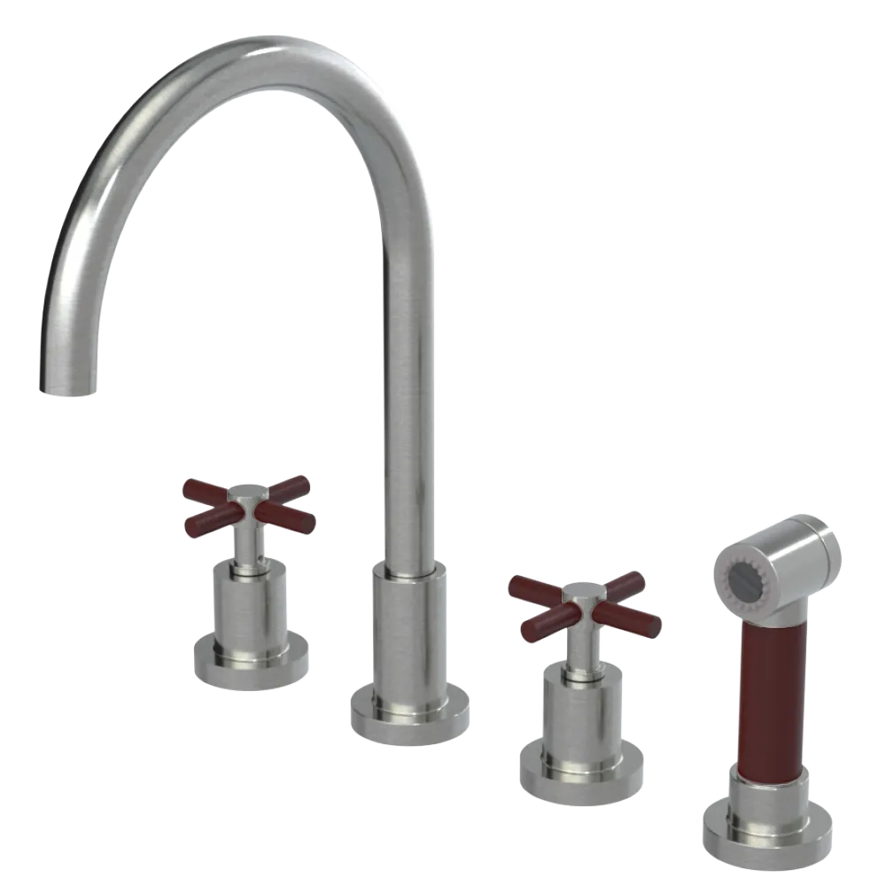 Rubinet Widespread Kitchen Set with LaSalle Spout with Hand Spray Satin Nickel