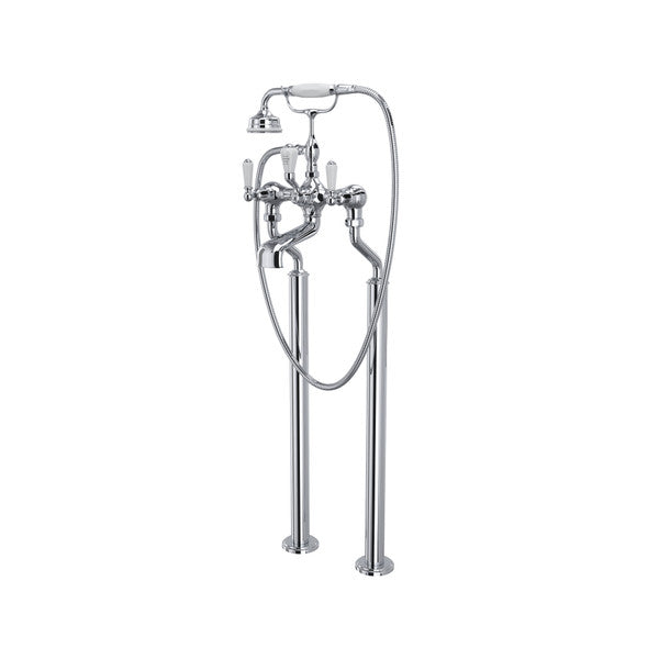 Perrin & Rowe Edwardian Exposed Floor Mount Tub Filler With Handshower - With Metal Lever Handle.3520L/1