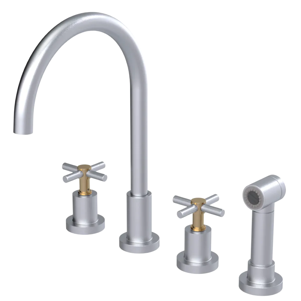 Rubinet Widespread Kitchen Set with LaSalle Spout with Hand Spray Satin Chrome