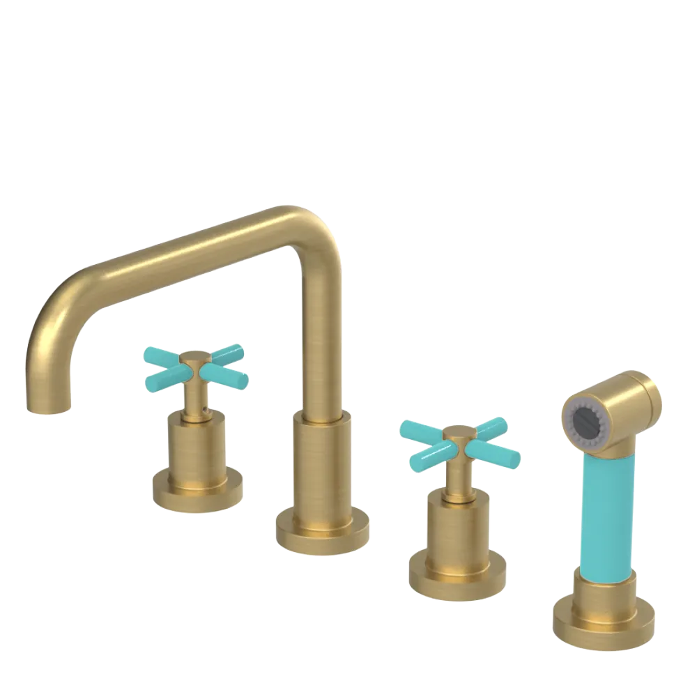 Rubinet Widespread Kitchen Set with Hand Spray Satin Brass