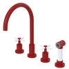 Rubinet Widespread Kitchen Set with LaSalle Spout with Hand Spray Maroon