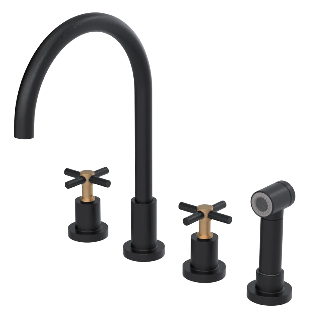 Rubinet Widespread Kitchen Set with LaSalle Spout with Hand Spray Matt Black