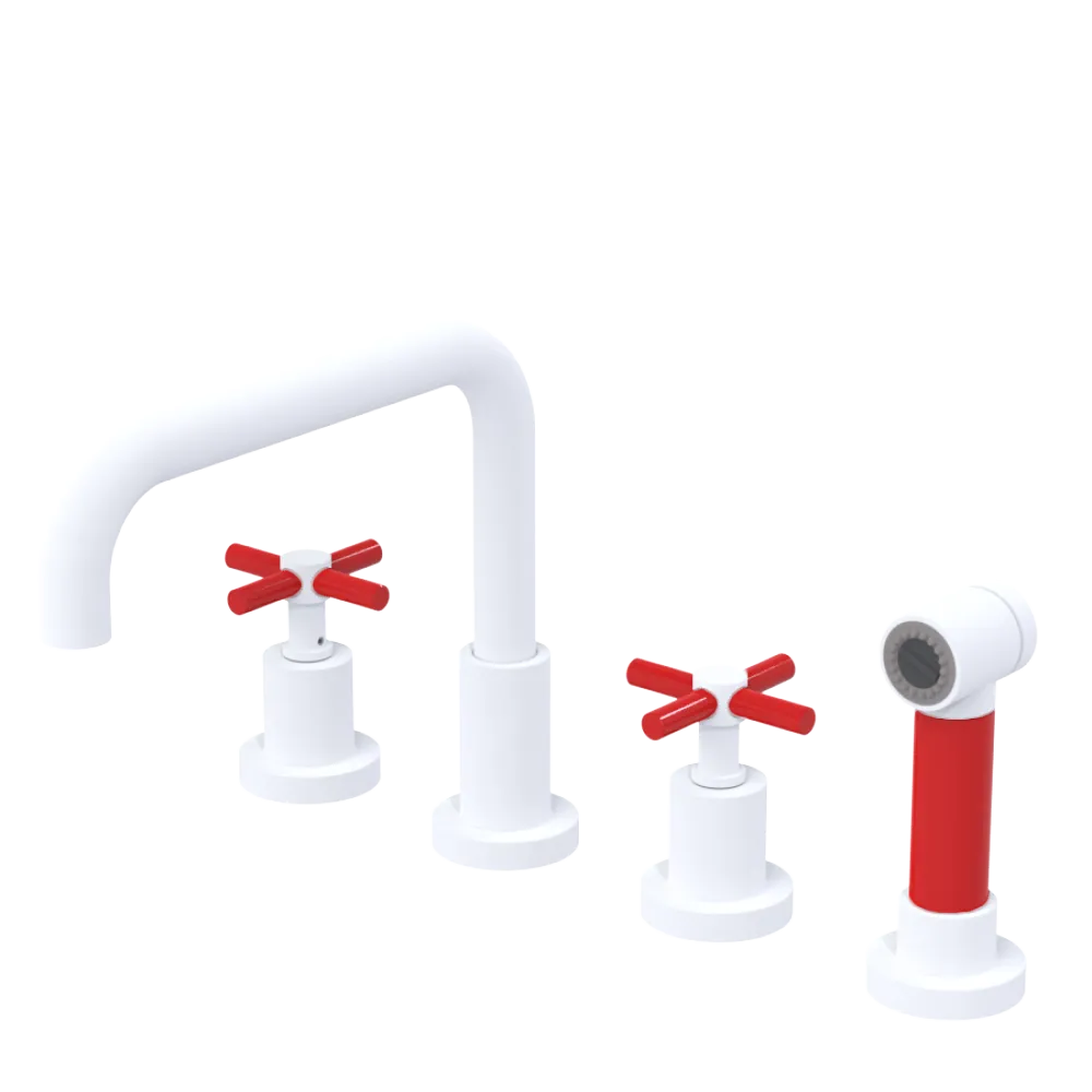 Rubinet Widespread Kitchen Set with Hand Spray Matt White