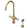 Rubinet Two Handle Single Hole Kitchen Set with LaSalle Spout with Hand Spray Satin Gold
