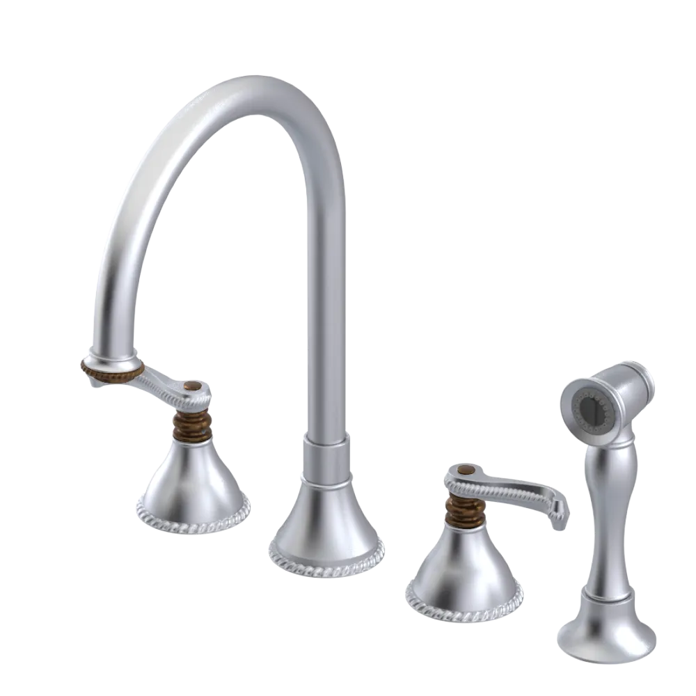 Rubinet Widespread Kitchen Set with Hand Spray Satin Chrome