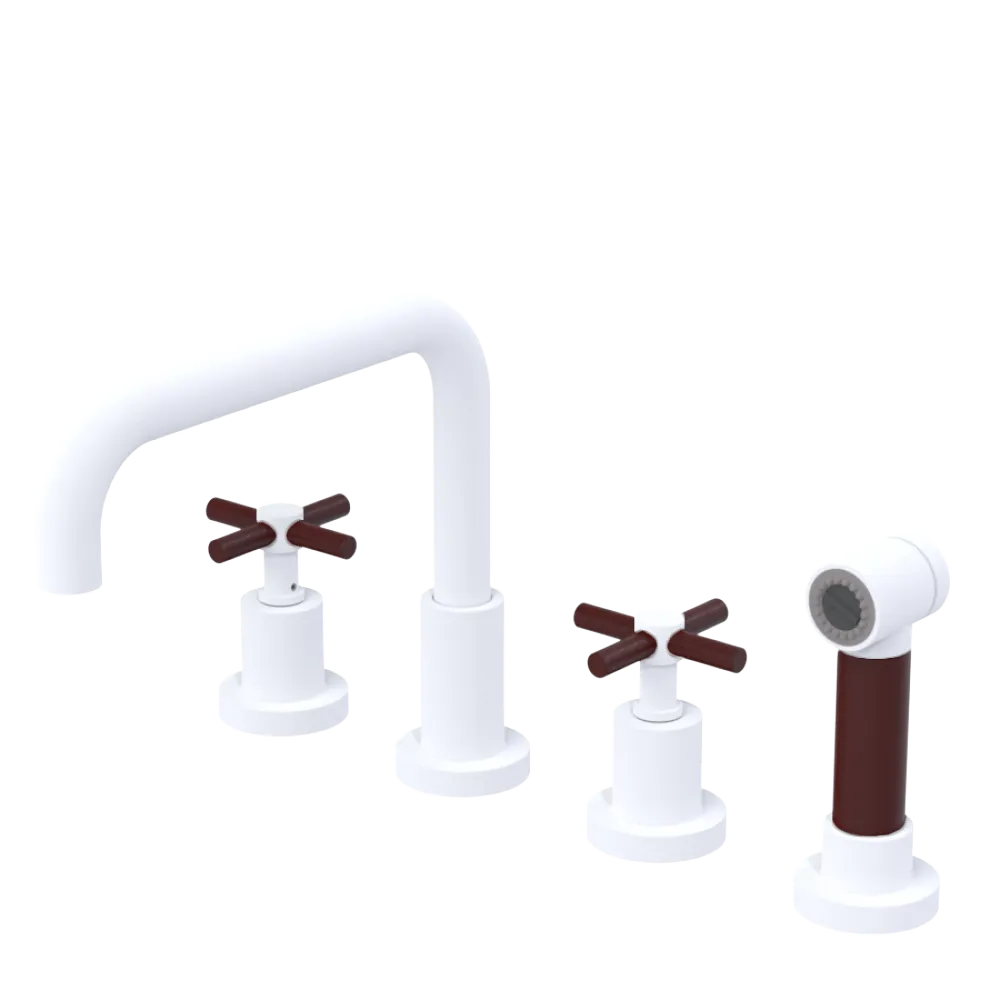 Rubinet Widespread Kitchen Set with Hand Spray Matt White