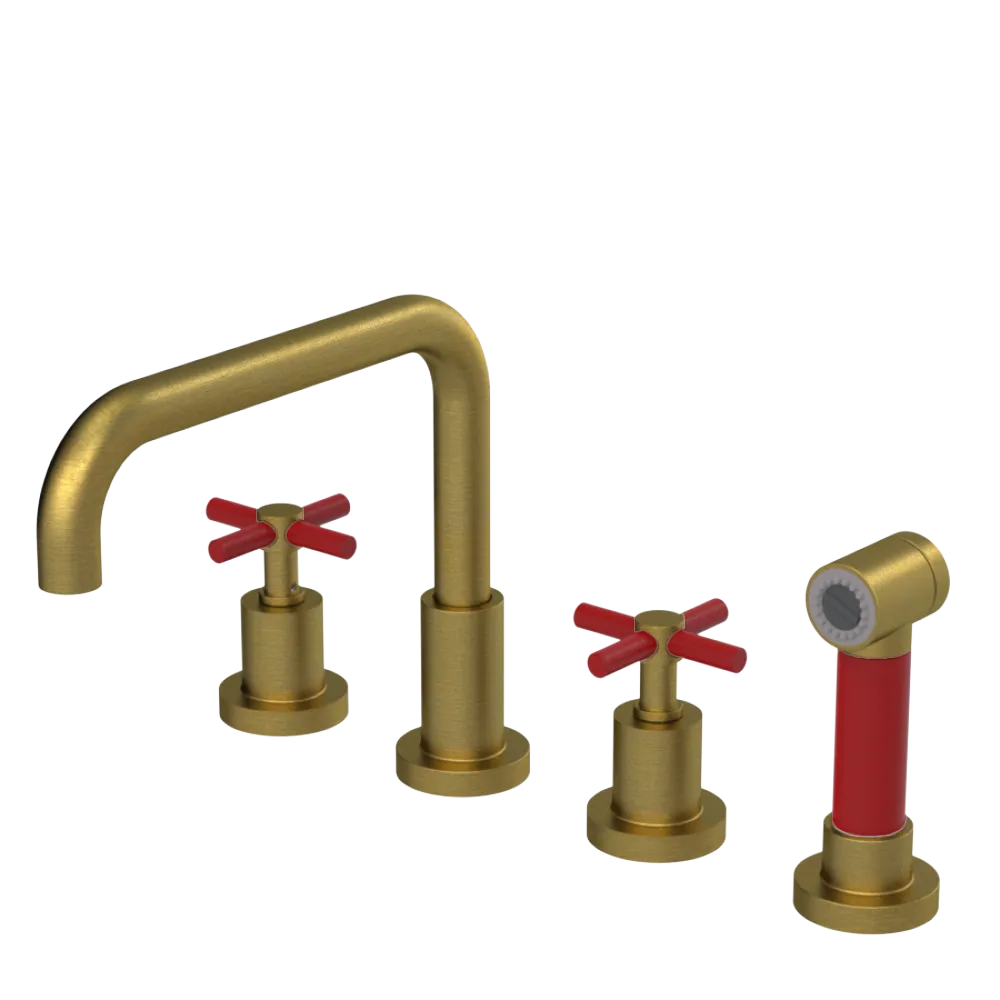 Rubinet Widespread Kitchen Set with Hand Spray Antique Brass Matt