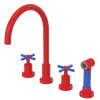 Rubinet Widespread Kitchen Set with LaSalle Spout with Hand Spray Red