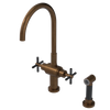Rubinet Two Handle Single Hole Kitchen Set with LaSalle Spout with Hand Spray Tuscan Brass
