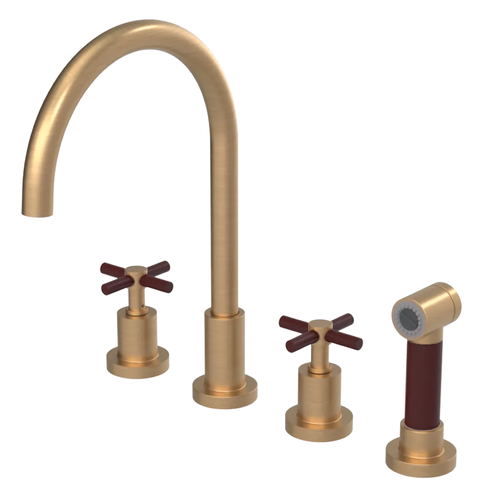 Rubinet Widespread Kitchen Set with LaSalle Spout with Hand Spray Satin Gold