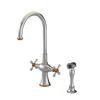 Rubinet Two Handle Single Hole Kitchen Set with Hand Spray Polished Nickel