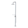 Rubinet Pressure Balance Outdoor Shower with Foot Rinse & 10" Shower Head (with shelf) - 304 Stainless Steel Satin Chrome