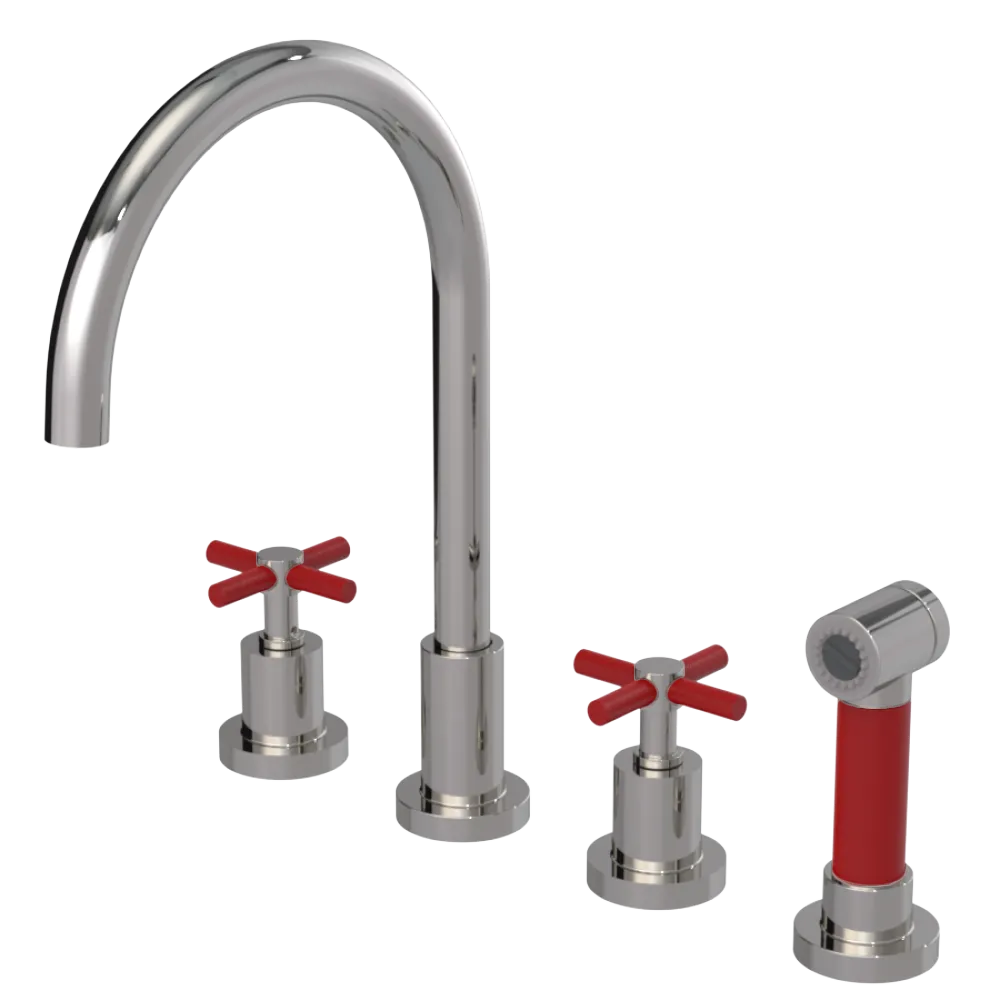 Rubinet Widespread Kitchen Set with LaSalle Spout with Hand Spray Polished Nickel