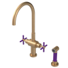Rubinet Two Handle Single Hole Kitchen Set with LaSalle Spout with Hand Spray Satin Gold