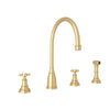 Perrin & Rowe Georgian Era 4-Hole C-Spout Kitchen Faucet With Side Spray With Cross Handle.4735X-APC
