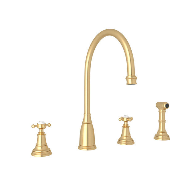 Perrin & Rowe Georgian Era 4-Hole C-Spout Kitchen Faucet With Side Spray With Cross Handle.4735X-APC