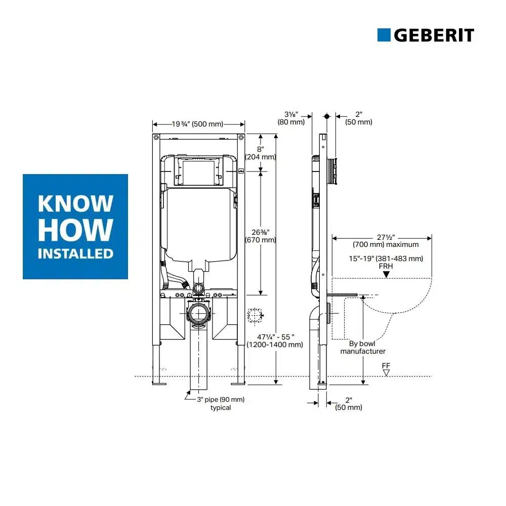 Geberit In-Wall Carrier For 2â³X4â³ Construction 1.6/0.8 Gpf - Golzar Home