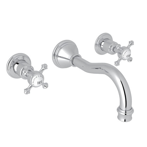 Perrin & Rowe Georgian Era Wall Mount Widespread Bathroom Faucet With Cross Handle