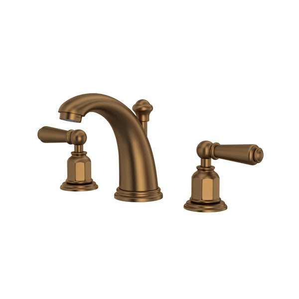 Perrin & Rowe Edwardian High Neck Widespread Bathroom Faucet - With Metal Lever Handle.3760L-APC