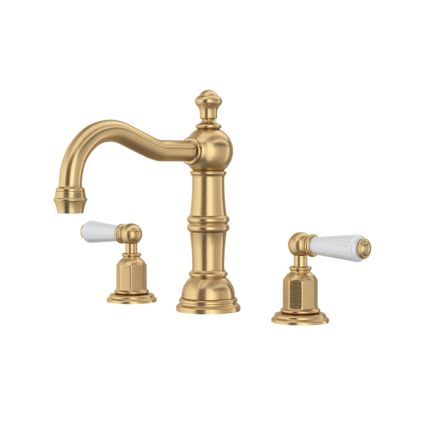 Perrin & Rowe Edwardian Column Spout Widespread Bathroom Faucet - With Metal Lever Handle.3720L-APC