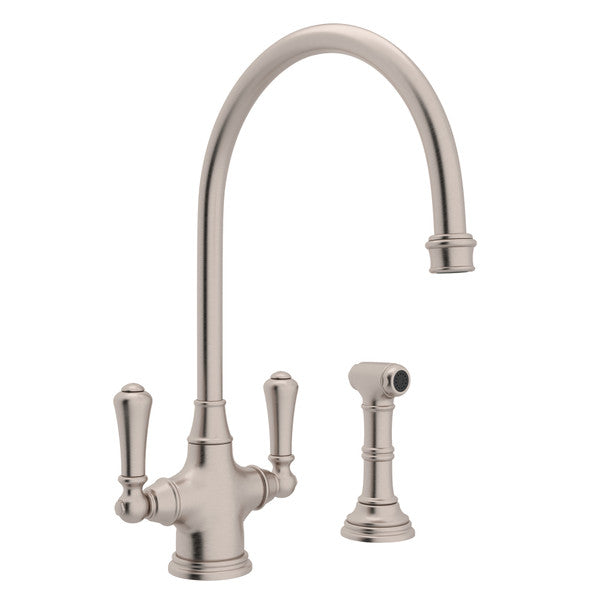 Perrin & Rowe Georgian Era Single Hole Kitchen Faucet With Sidespray - With Metal Lever Handle.4710APC