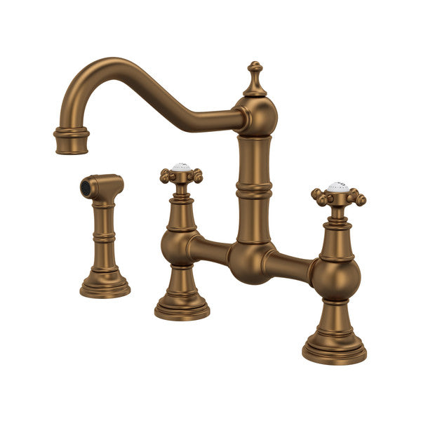 Perrin & Rowe Edwardian Bridge Kitchen Faucet With Sidespray - With Cross Handle.4755X-APC