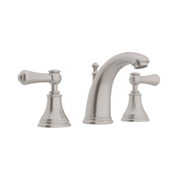 Perrin & Rowe Georgian Era High Neck Widespread Bathroom Faucet - With White Porcelain Lever Handle.3712LSP-APC