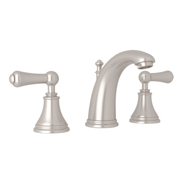 Perrin & Rowe Georgian Era High Neck Widespread Bathroom Faucet - With Metal Lever Handle.3712LS-APC