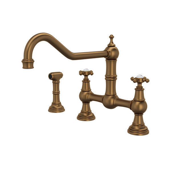 Perrin & Rowe Edwardian Bridge Kitchen Faucet With Sidespray - With Cross Handle.4763X-APC