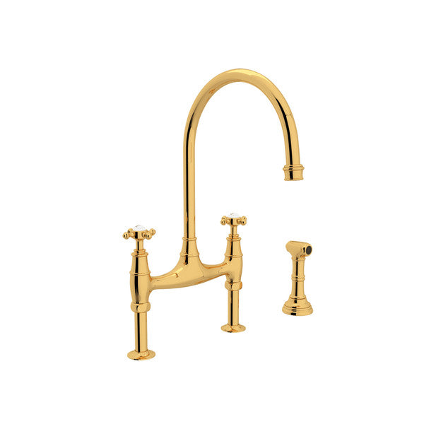 Perrin & Rowe Georgian Era Bridge Kitchen Faucet With Sidespray - With Cross Handle.4718X-APC