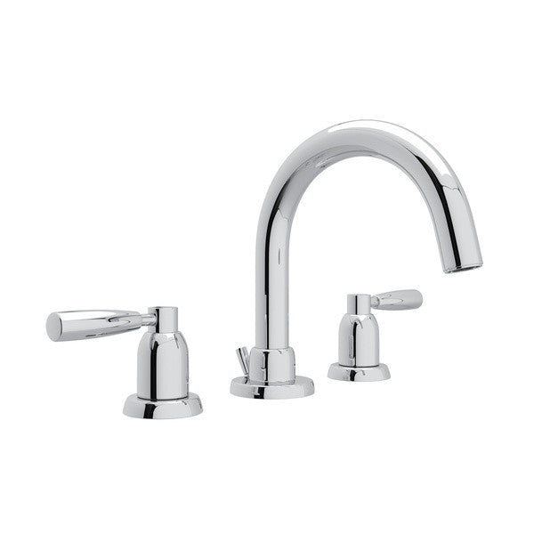 Perrin & Rowe Holborn 3-Hole Tubular C-Spout Widespread Bathroom Faucet - With Metal Lever Handle.3955LS-APC