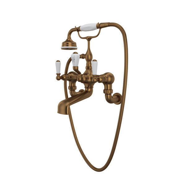 Perrin & Rowe Edwardian Exposed Wall Mount Tub Filler With Handshower - With Metal Lever Handle.3510L/1