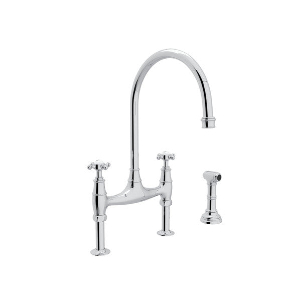 Perrin & Rowe Georgian Era Bridge Kitchen Faucet With Sidespray - With Cross Handle.4718X-APC