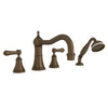 Perrin & Rowe Georgian Era 4-Hole Deck Mount Column Spout Tub Filler With Handshower - With White Porcelain Lever Handle.3747LSP