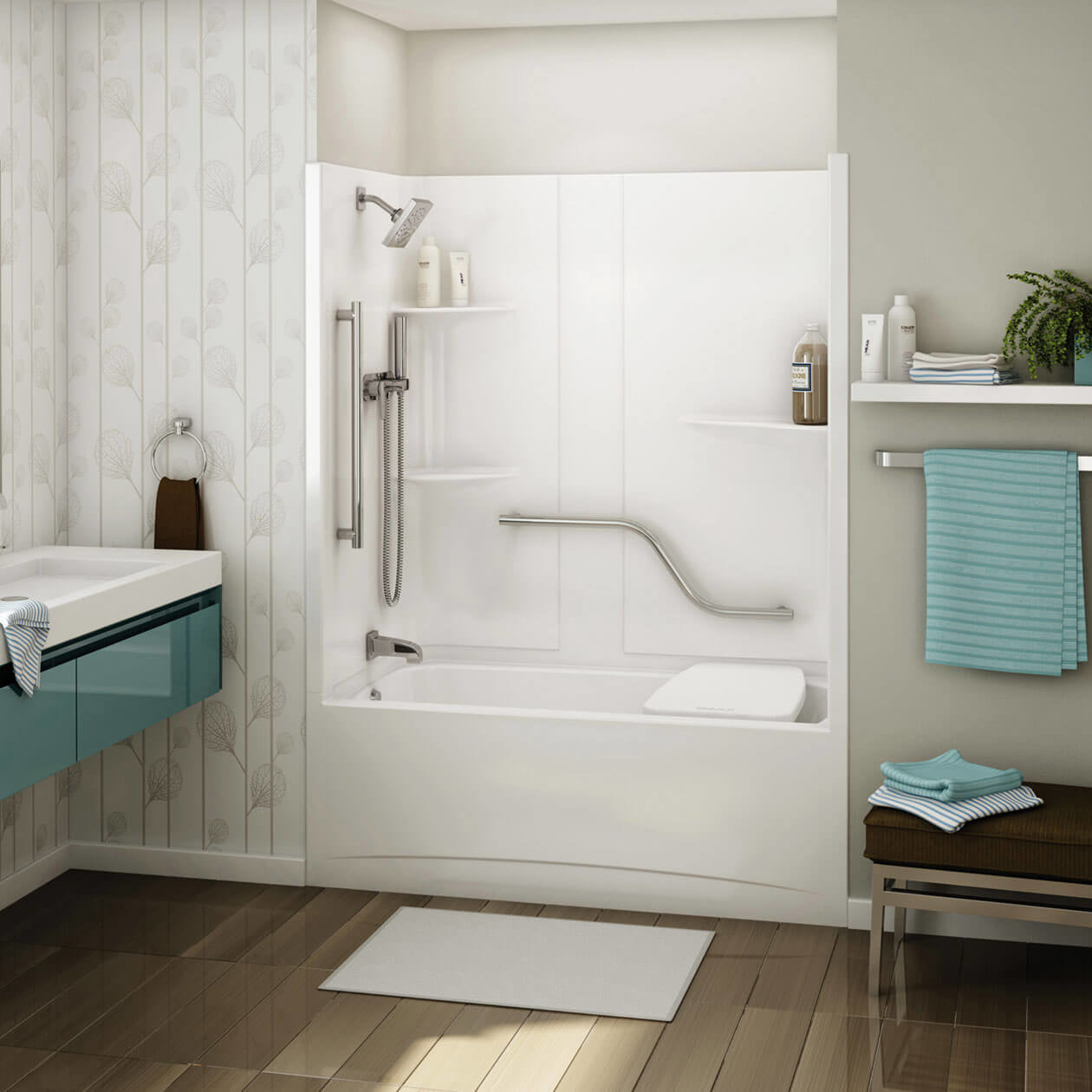 Allia TS-6032 Acrylic Alcove Left-Hand Drain One-Piece Tub Shower in White