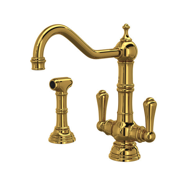 Perrin & Rowe Edwardian Single Hole Kitchen Faucet With Lever Handles & Sidespray - With Metal Lever Handle.4766APC