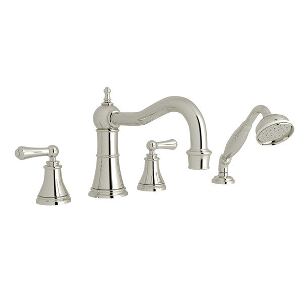 Perrin & Rowe Georgian Era 4-Hole Deck Mount Column Spout Tub Filler With Handshower - With Metal Lever Handle.3747LS