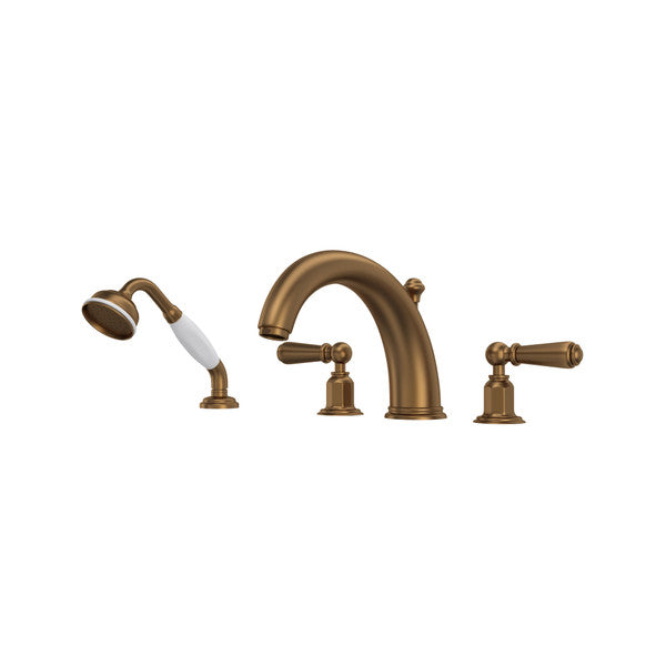 Perrin & Rowe Edwardian 4-Hole Deck Mount Tub Filler With Handshower - With Metal Lever Handle.3248L