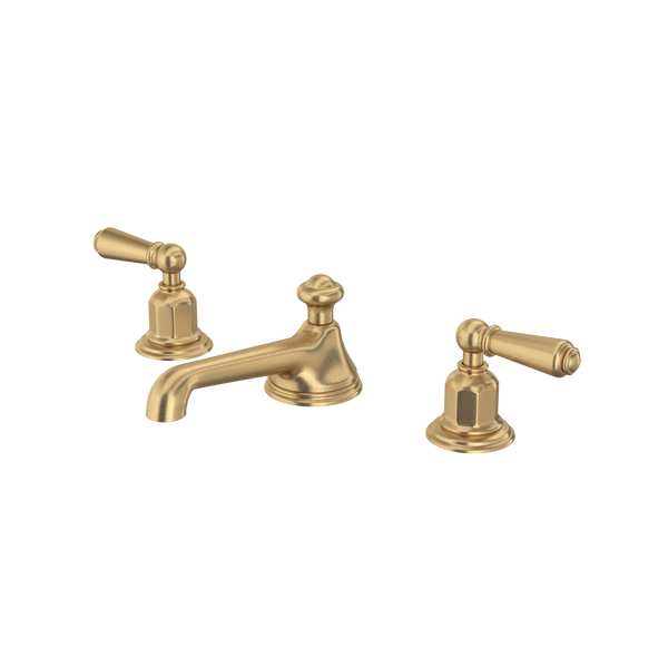 Perrin & Rowe Edwardian Low Level Spout Widespread Bathroom Faucet - With Metal Lever Handle.3705L-APC