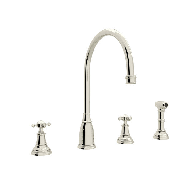 Perrin & Rowe Georgian Era 4-Hole C-Spout Kitchen Faucet With Side Spray With Cross Handle.4735X-APC