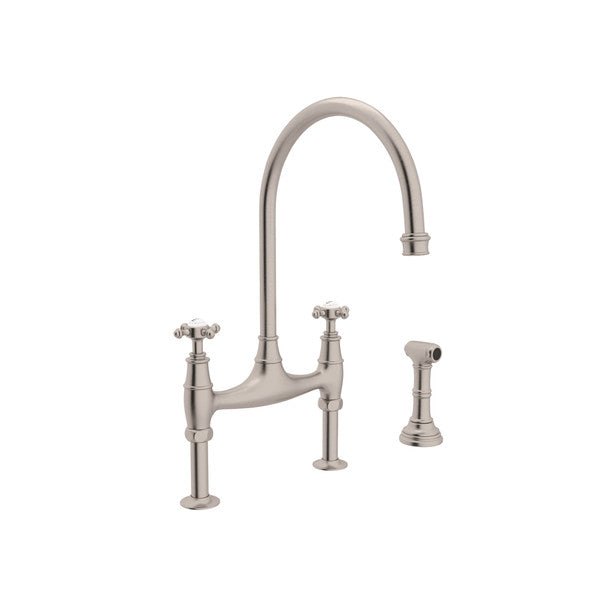 Perrin & Rowe Georgian Era Bridge Kitchen Faucet With Sidespray - With Cross Handle.4718X-APC