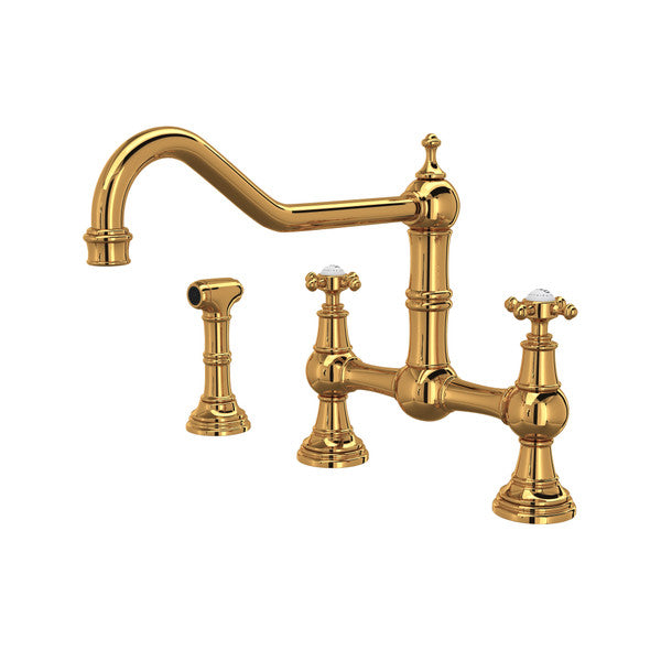 Perrin & Rowe Edwardian Bridge Kitchen Faucet With Sidespray - With Cross Handle.4763X-APC