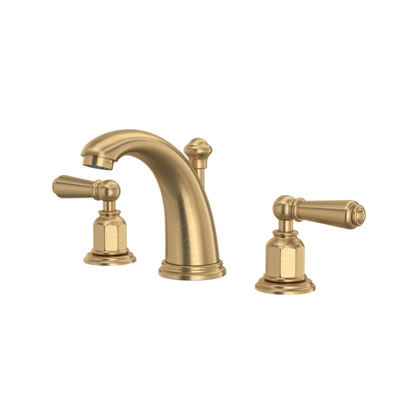 Perrin & Rowe Edwardian High Neck Widespread Bathroom Faucet - With Metal Lever Handle.3760L-APC