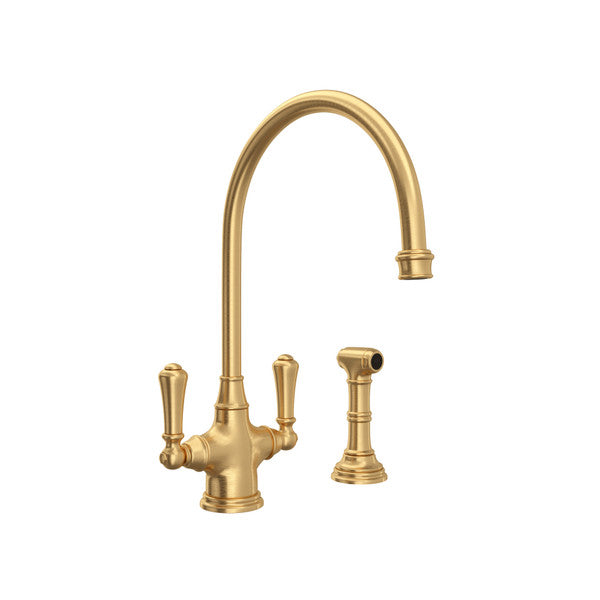 Perrin & Rowe Georgian Era Single Hole Kitchen Faucet With Sidespray - With Metal Lever Handle.4710APC