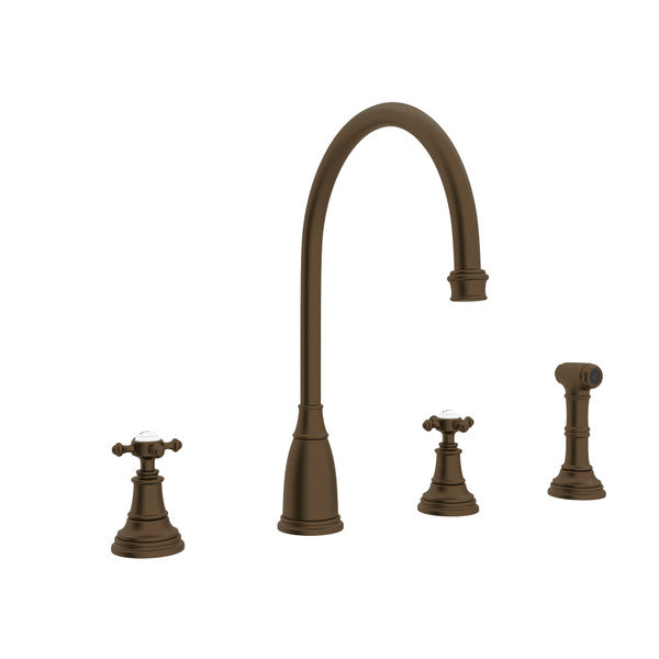 Perrin & Rowe Georgian Era 4-Hole C-Spout Kitchen Faucet With Side Spray With Cross Handle.4735X-APC