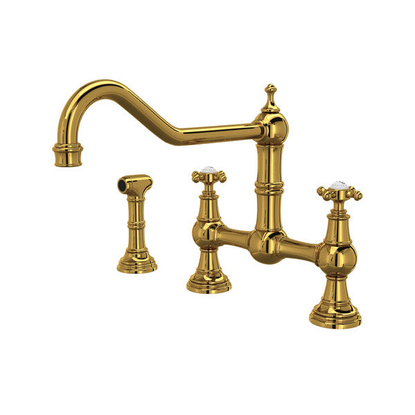 Perrin & Rowe Edwardian Bridge Kitchen Faucet With Sidespray - With Cross Handle.4763X-APC