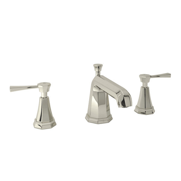 Perrin & Rowe Deco High Neck Widespread Bathroom Faucet - With Metal Lever Handle.3141LS-APC