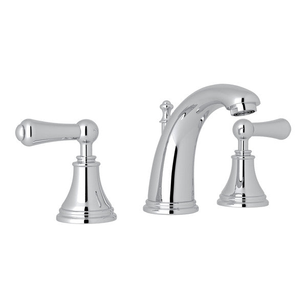 Perrin & Rowe Georgian Era High Neck Widespread Bathroom Faucet - With Metal Lever Handle.3712LS-APC