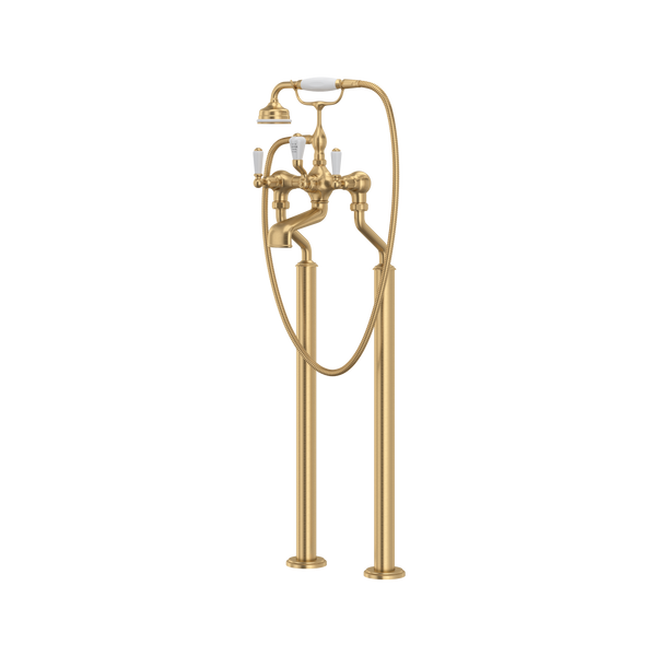 Perrin & Rowe Edwardian Exposed Floor Mount Tub Filler With Handshower - With Metal Lever Handle.3520L/1